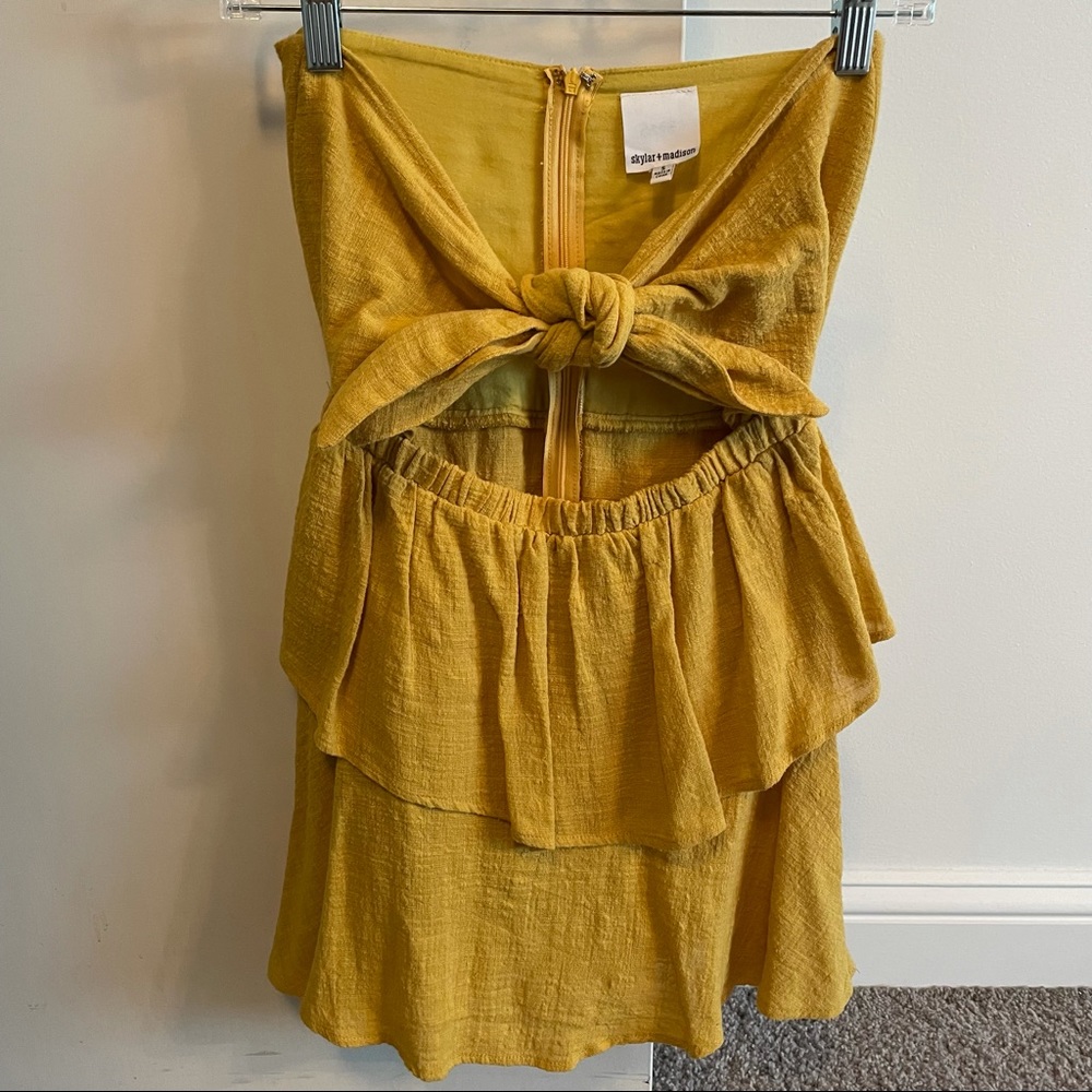 Mustard Yellow Front Tie Mini Dress